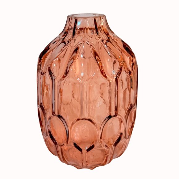 Romantic Amber Rose Art Glass Vase Textured Abstract Bubble MCM VTG Home Decor - Picture 3 of 13